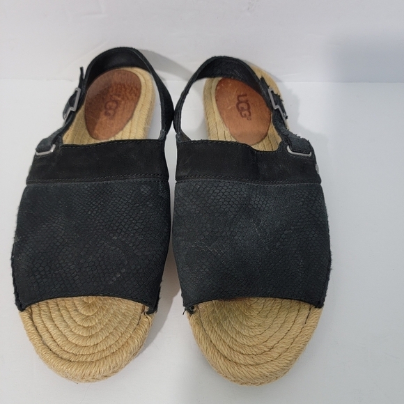 UGG Isadora Black Leather Snakeskin Slink Back Espadrille Sandals Women Sz 5.5 - Picture 2 of 11
